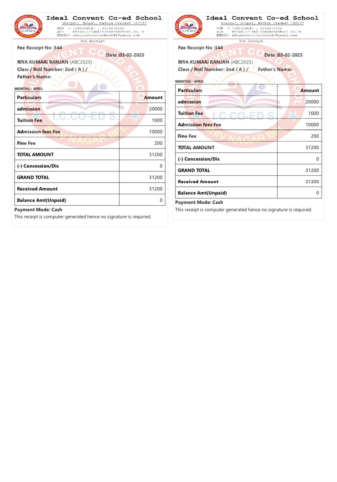 Fees Receipt